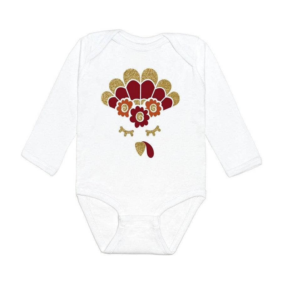 Turkey Flower Crown Long Sleeve Bodysuit - Thanksgiving Baby-Sweet Wink-Joanna's Cuties