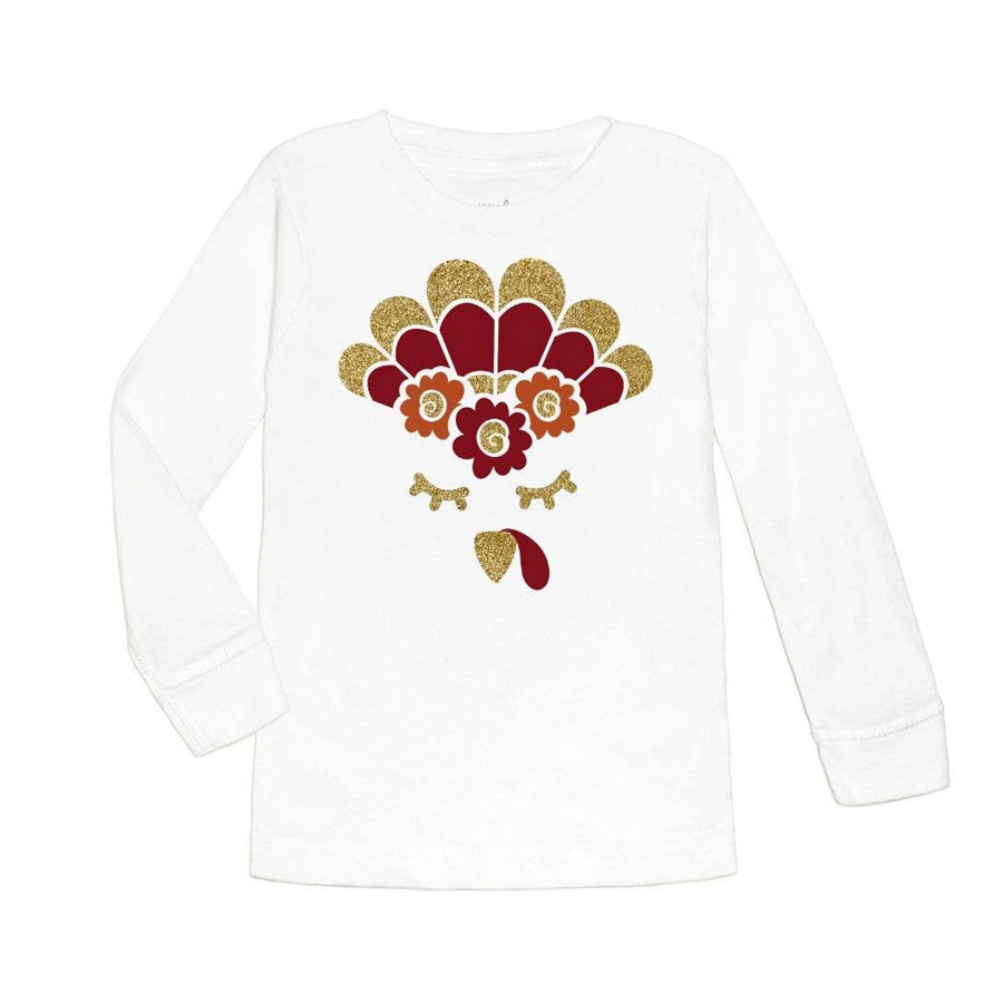 Turkey Flower Crown Long Sleeve Shirt - Kids Thanksgiving Tee-Sweet Wink-Joanna's Cuties