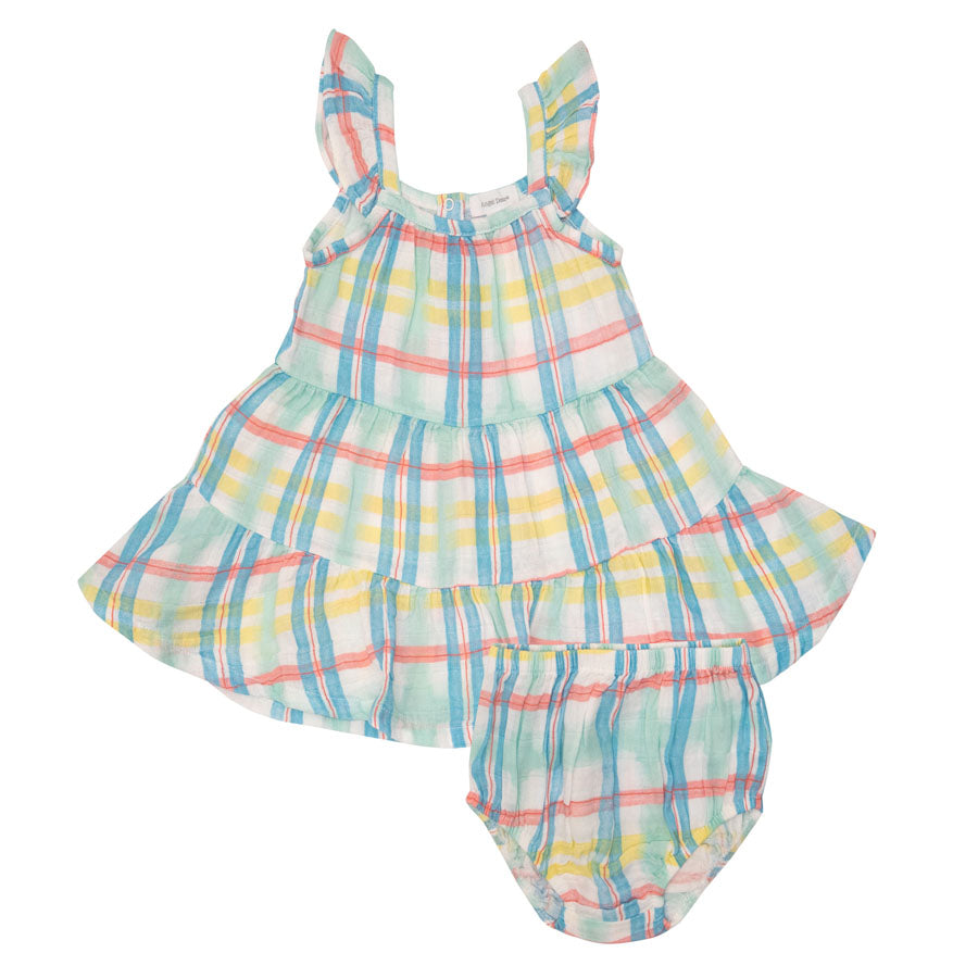 Twirly Organic Sundress - Beach Plaid & Diaper Cover-DRESSES & SKIRTS-Angel Dear-Joannas Cuties