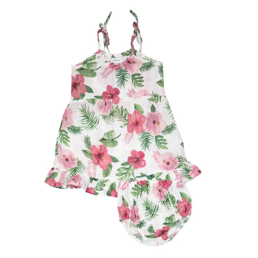 Organic Twirly Tank Dress & Diaper Cover - Hibiscus-DRESSES & SKIRTS-Angel Dear-Joannas Cuties