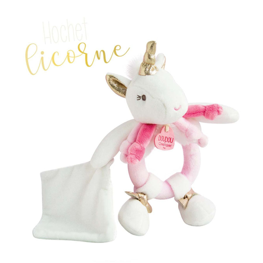  Doudou et Compagnie - DC2122 - White Soft & Flat Plush Bunny  with Pink Accents : Toys & Games