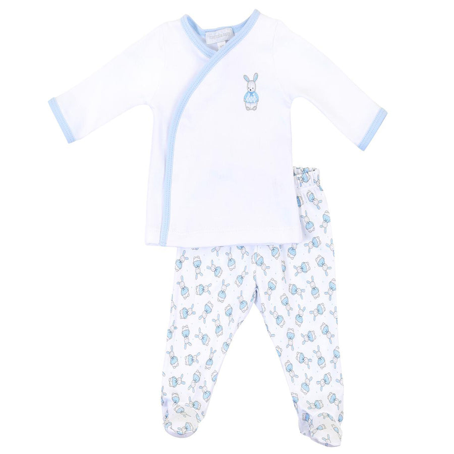 Vintage Polka Dot Bunny Blue Printed X-Tee Footed Pant Set-Magnolia Baby-Joanna's Cuties