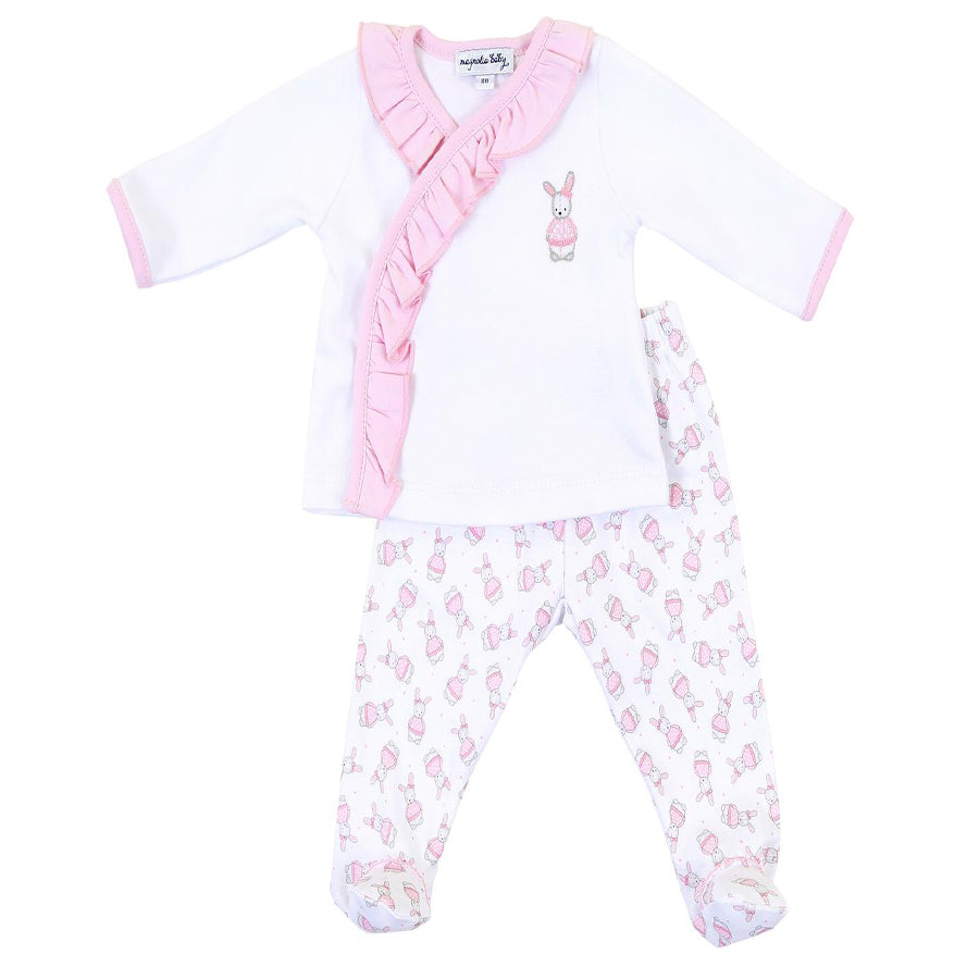 Vintage Polka Dot Bunny Pink Printed Ruffle X-Tee Footed Pant Set-Magnolia Baby-Joanna's Cuties