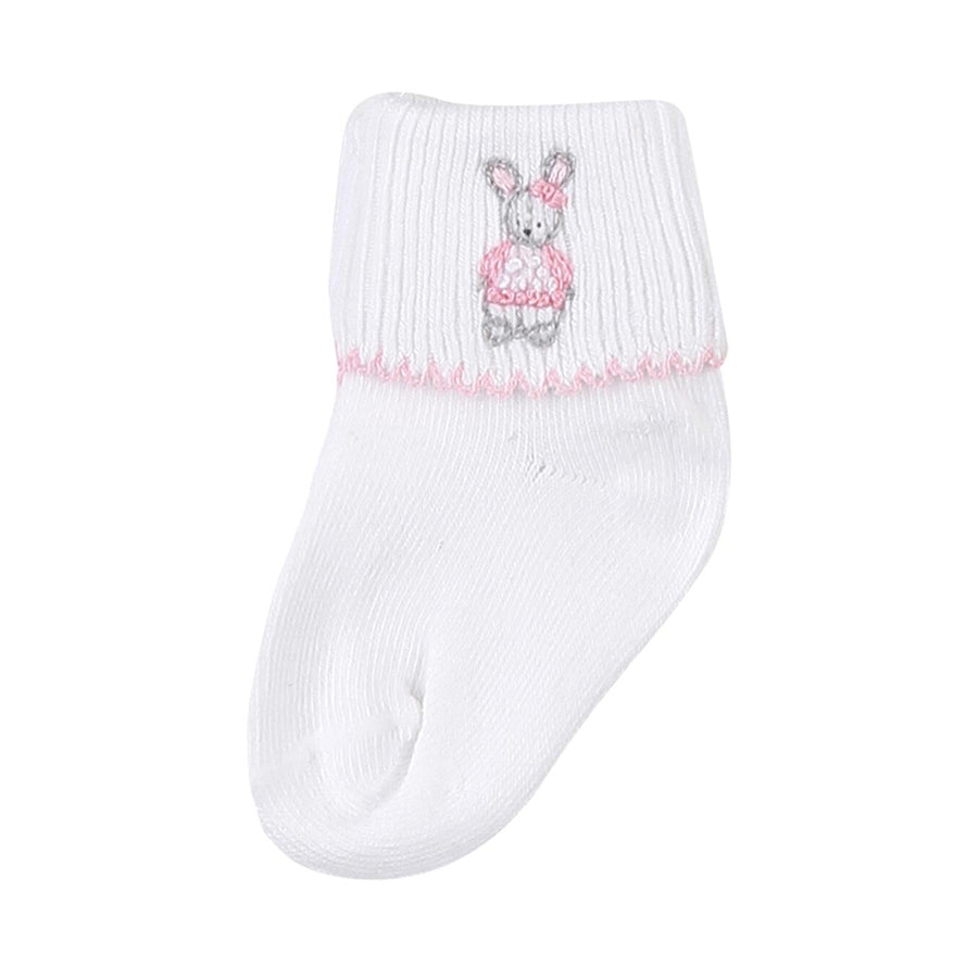 Vintage Polka Dot Bunny Pink Emb Socks-Magnolia Baby-Joanna's Cuties