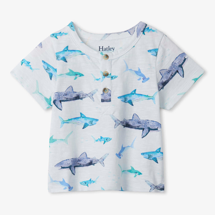 Watercolour Sharks Baby Henley-TOPS-Hatley-Joannas Cuties