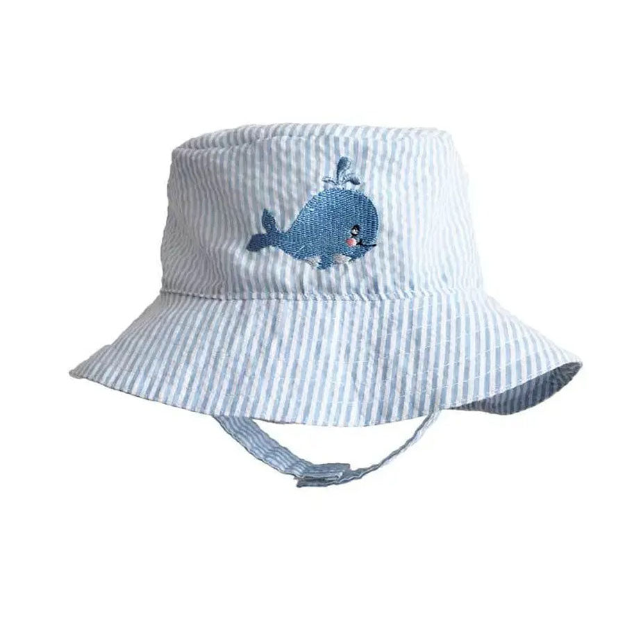 Whale Blue Seersucker Bucket Hat-SUN HATS-Huggalugs-Joannas Cuties