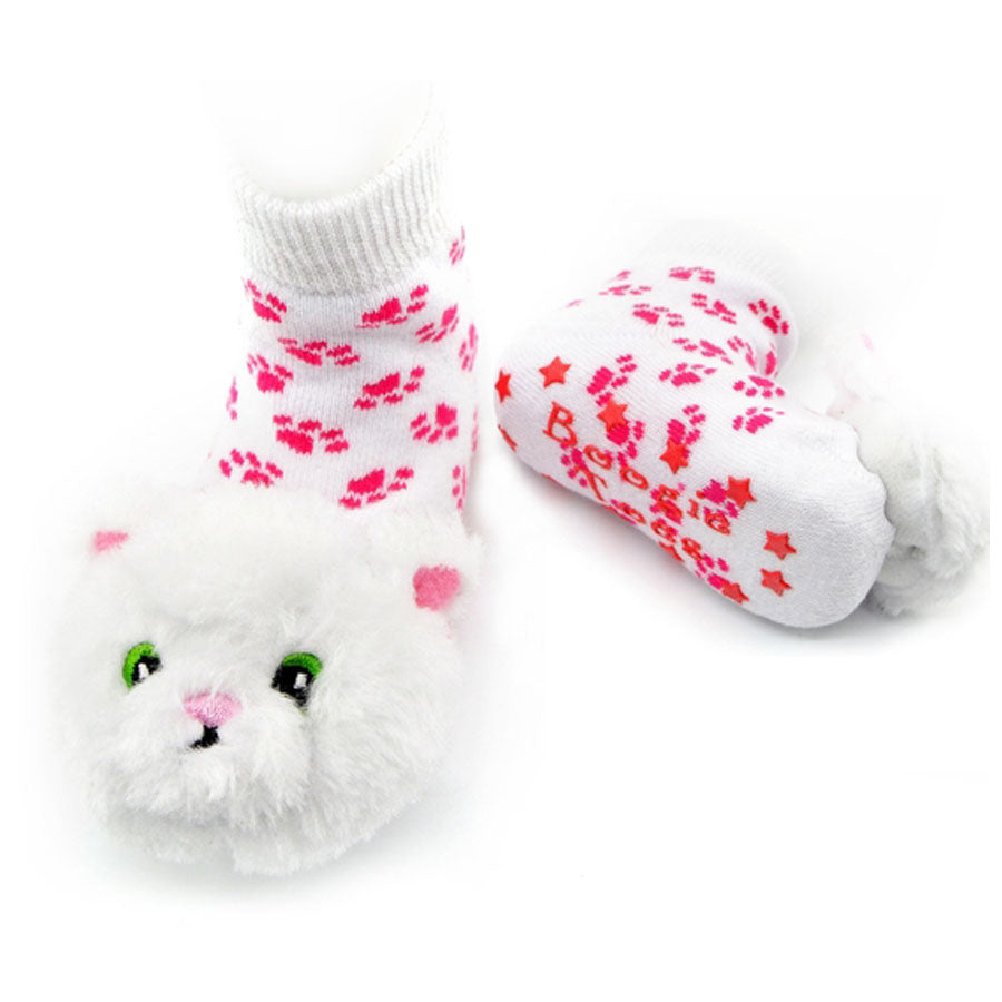 White Furball Cat Boogie Toes Rattle Socks-Piero Liventi-Joanna's Cuties