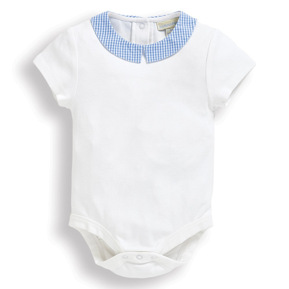 White Gingham Collar Baby Bodysuit-JoJo Maman Bebe-Joanna's Cuties