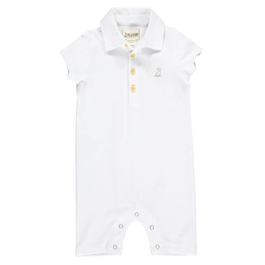 White Pique Polo Romper-OVERALLS & ROMPERS-Me + Henry-Joannas Cuties