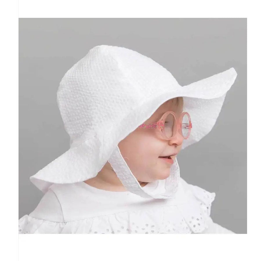 White Seersucker Sunhat-SUN HATS-Huggalugs-Joannas Cuties