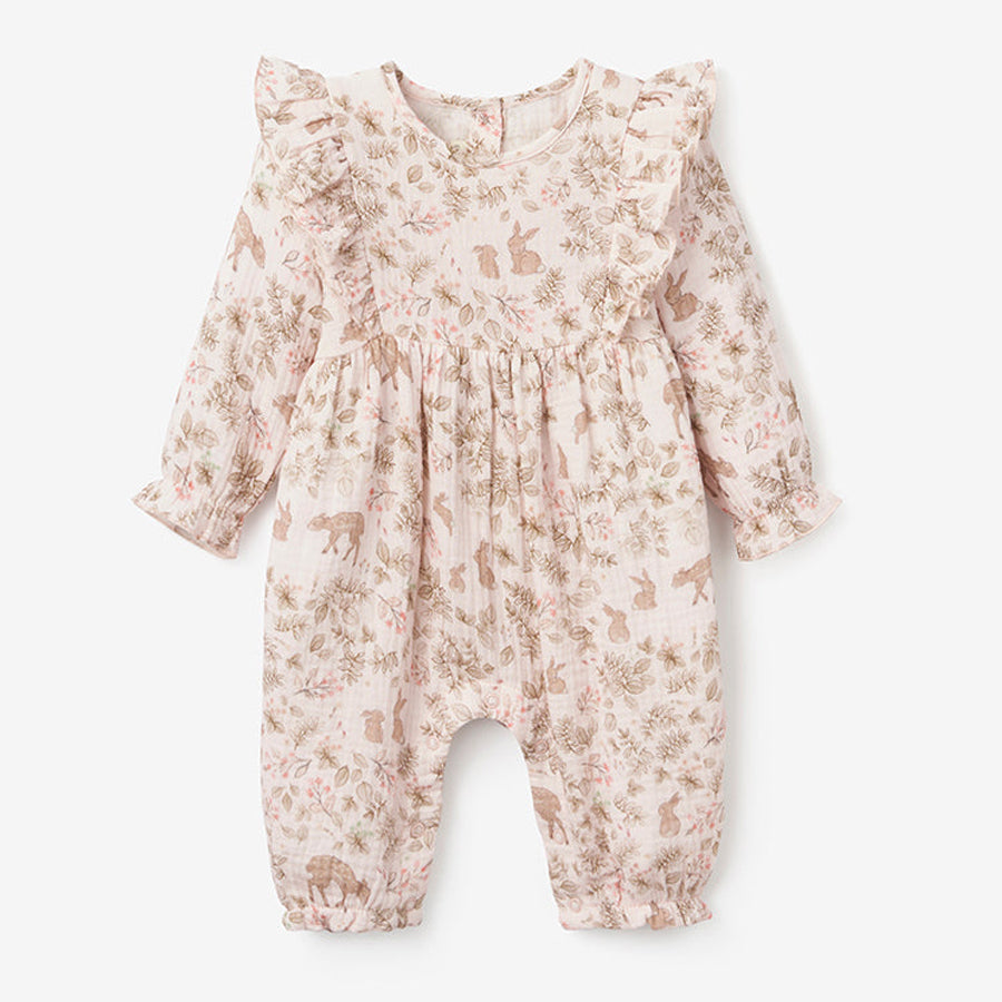 Woodland Print Organic Muslin Flutter Baby Jumpsuit-OVERALLS & ROMPERS-Elegant Baby-Joannas Cuties