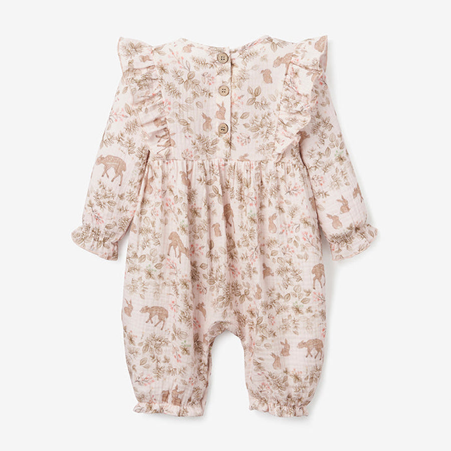 Woodland Print Organic Muslin Flutter Baby Jumpsuit-OVERALLS & ROMPERS-Elegant Baby-Joannas Cuties