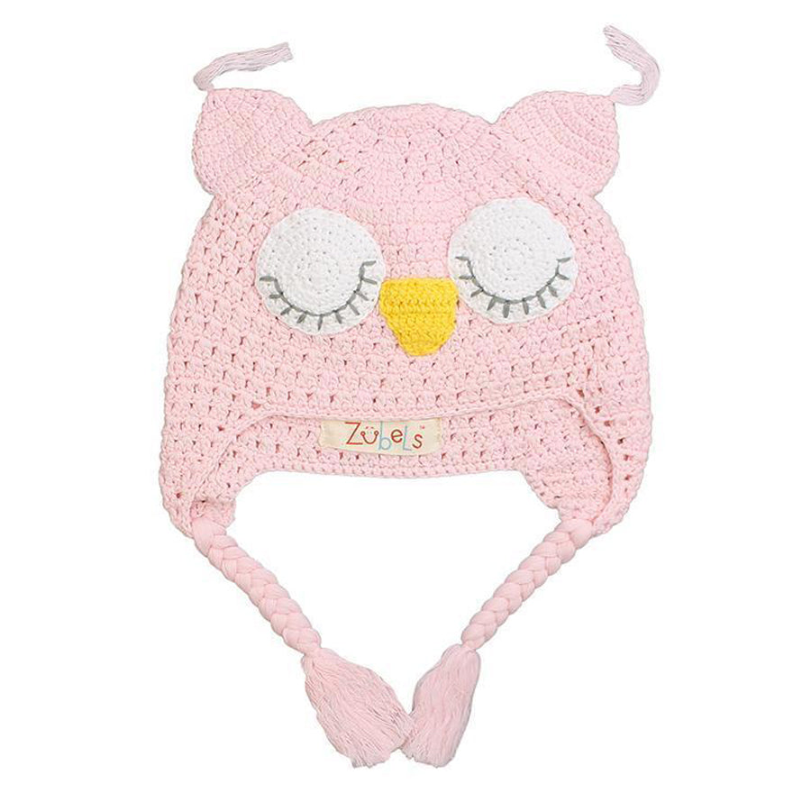 Owl Cotton Knit Hat in Pink - Zubels - joannas-cuties