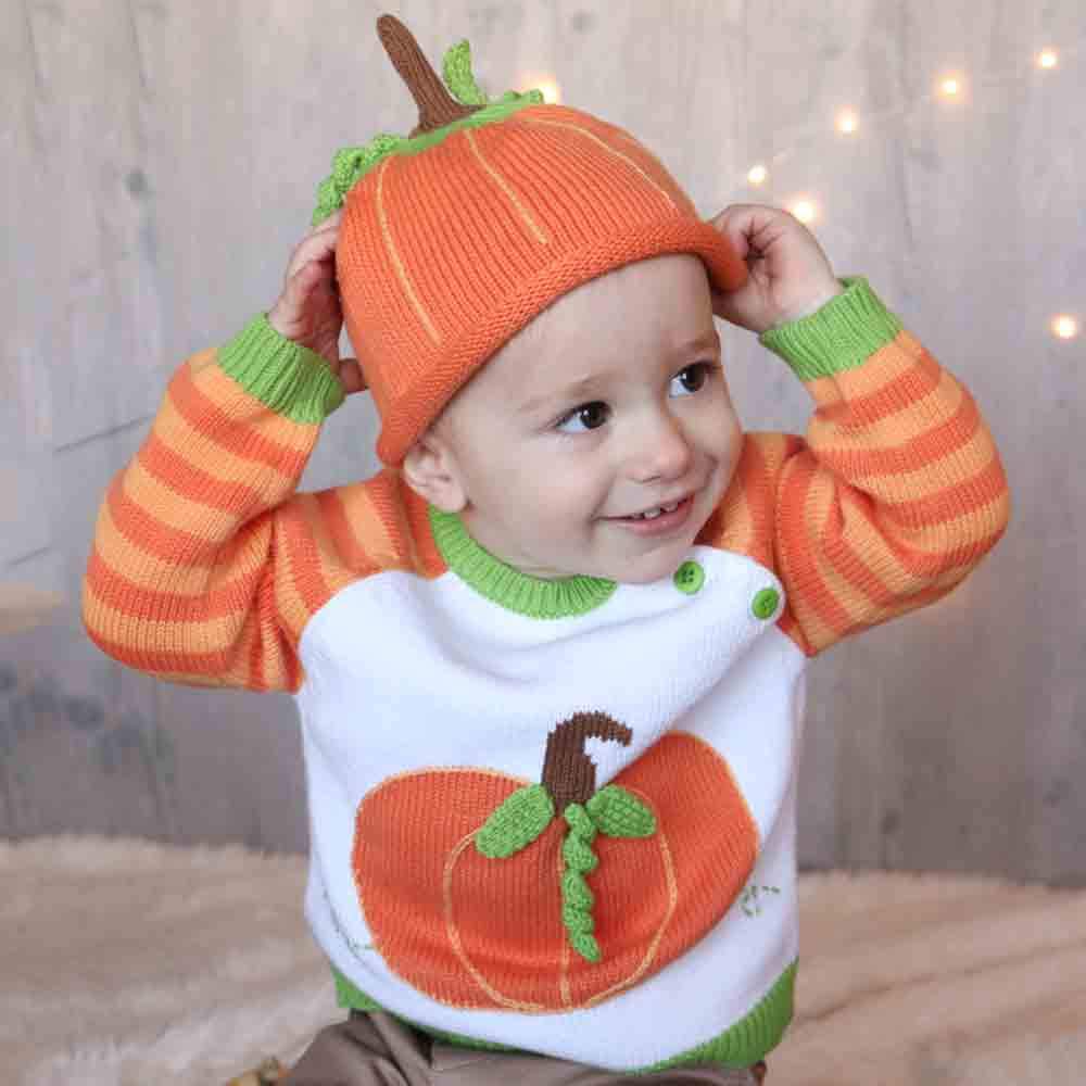 Pumpkin Cotton Knit Sweater - Zubels - joannas-cuties